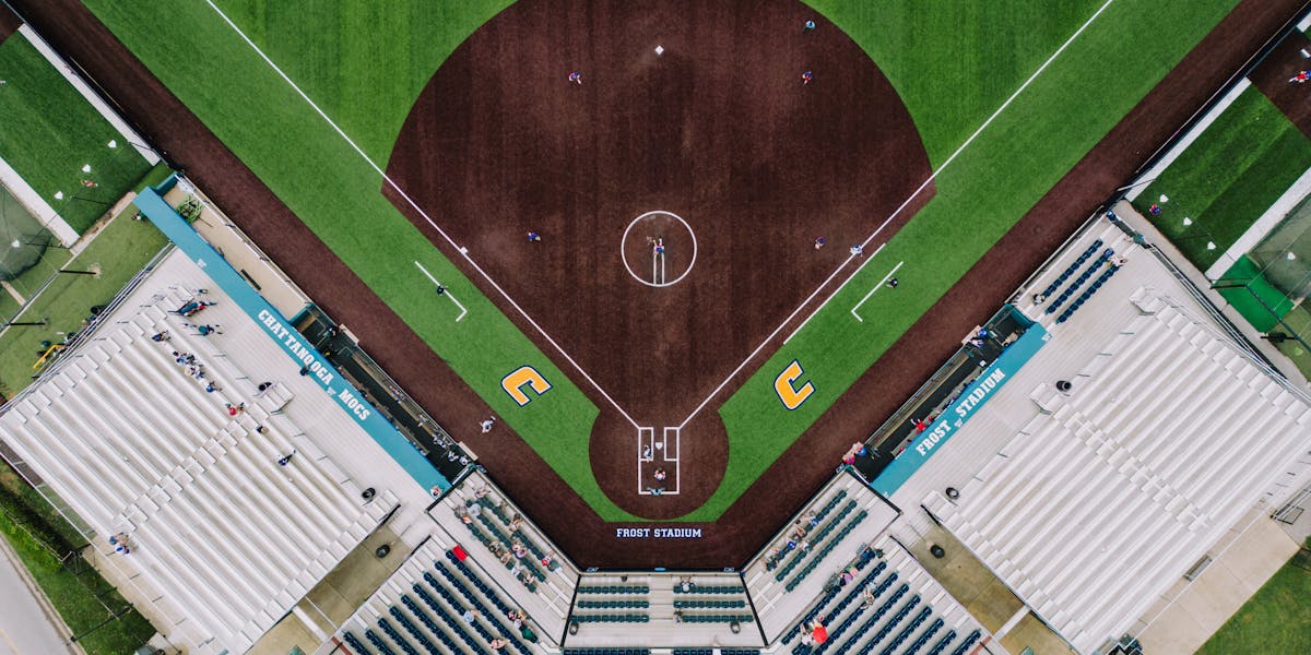 Drone shot capturing Frost Stadium in Chattanooga, Tennessee. Perfect for sports e...