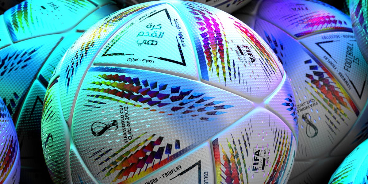 Eye-catching display of vibrant FIFA World Cup soccer balls, highlighting sports